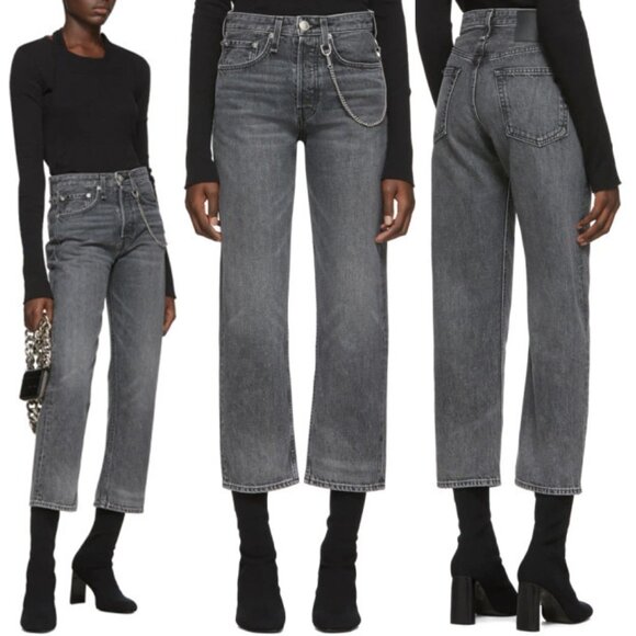 RAG & BONE Maya High Rise Ankle Straight Jeans 27 in Magic Faded Black Gray $325 - Picture 1 of 16
